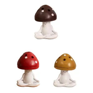 Meditating mushroom incense burner cute yoga figurine home decor aromatherapy ornament set of three