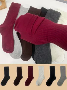 Chaussettes mi-mollet côtotées unies pour femmes, bas tricotés confortables pour automne