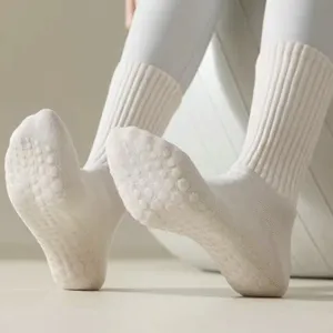 Detailed view of non-slip yoga socks with silicone grip dots for indoor pilates and fitness.