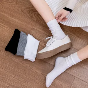 Women Men Cotton Mid-Calf Socks Solid Color Ribbed Casual Breathable Anti-Odor Slouch Socks Spring Autumn Daily Wear