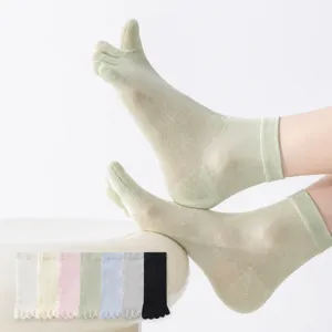 Women's Mulberry Silk Split Toe Socks Summer Thin Mesh Breathable Crew Socks Solid Color Casual Daily Hosiery
