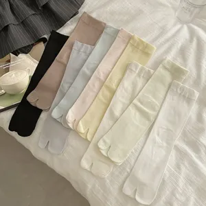 Summer thin silk split toe socks for women solid color breathable Japanese style mid-calf socks