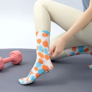 Tie-dye yoga grip socks mid tube non-slip fitness pilates socks for indoor exercise