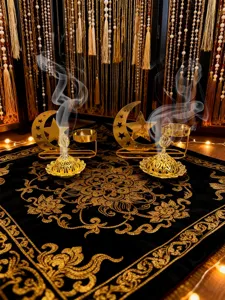 Gold hollow star moon incense burner Middle Eastern Arabic censer home decor detail shot