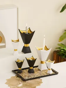 Middle Eastern style ceramic candle holder set black and white home table decorative items
