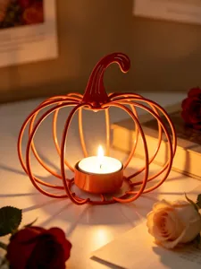 Metal pumpkin candle holder iron hollow tealight stand for home decor party table ornament