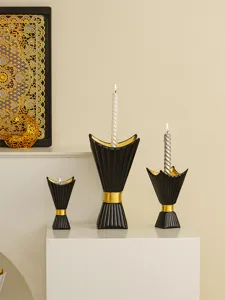 Middle Eastern style black and gold horn chalice candle holders set of three home decor.