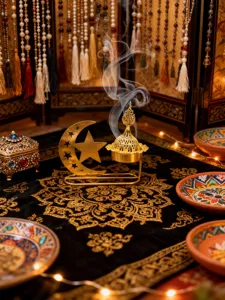 Golden hollow star crescent incense burner Middle Eastern Arabic aromatherapy home decor piece