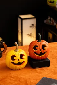 Halloween resin pumpkin ornament, creative colorful tabletop decor for home harvest party.