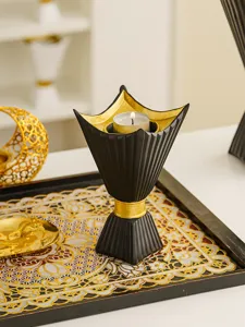 Black gold Middle Eastern candle holder, stylish desktop decor for home arabic vibe.