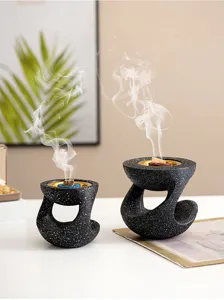 Bruciatore di incenso in resina creativa moderna, supporto per aromaterapia nero.