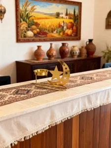 Detailed view of the golden hollow star and moon incense burner, elegant home decor piece.