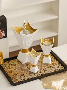 Middle Eastern Style White Gold Candle Holder Set Arabic Aromatherapy Candle Table Decor