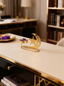 Gold hollow star moon incense burner Arabic aromatherapy stand for elegant home decor.