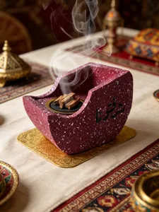 Creative resin boat-shaped incense burner with Arabic calligraphy for home decor aromatherapy.