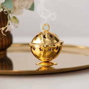 Golden mini metal incense burner Arabic style censer desktop decor aroma diffuser main