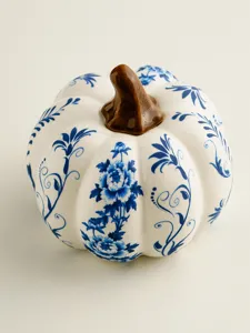 Ceramic blue and white porcelain pumpkin figurine home decor tabletop autumn ornament gift piece