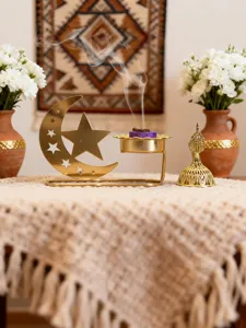 Gold moon star incense burner middle eastern arabian aroma censer home decor table centerpiece