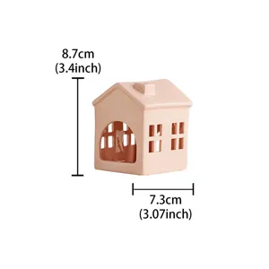 Pink ceramic hollow house candle holder modern minimalist home decor table centerpiece