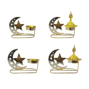 Gold Hollow Star Moon Censer Arabic Ramadan Incense Burner Home Decor Tabletop Ornament