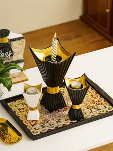 Middle Eastern style candle holder set, black and white luxury aroma candle stand for home decor.