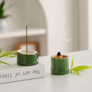 Set di Bruciaincenso e Portaincenso in Ceramica con Nodo di Bambù Verde Moderno e Creativo per Aromaterapia da Scrivania