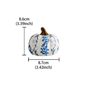 Decorative ceramic blue and white porcelain pumpkin tabletop ornament craft item