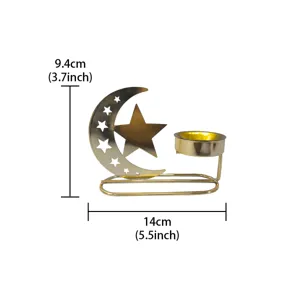 Gold hollow star moon incense burner detail view, Middle Eastern style metal home decor stand.