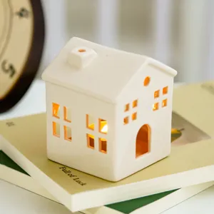 Minimalist Ceramic Hollow House Candle Holder Modern Tabletop Tealight Candle Holder For Home Decor Wedding Art