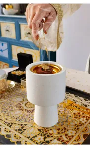 Middle Eastern Arabic style ceramic incense burner for home decor and holiday aromatherapy use.