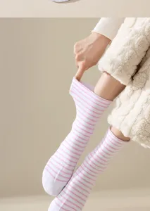Women's striped mid-calf socks cotton breathable casual spring autumn long socks detail
