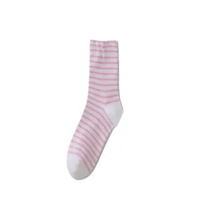 Women striped mid-tube cotton socks breathable spring autumn casual hosiery daily wear