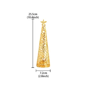 Detailed view of the gold hollow metal Christmas tree candle holder showing precise dimensions.
