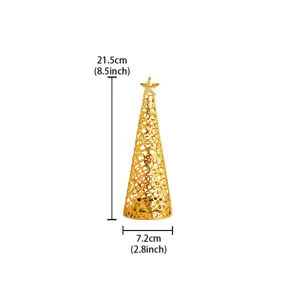 Gold metal Christmas tree candle holder with star topper, decorative tea light candle stand.