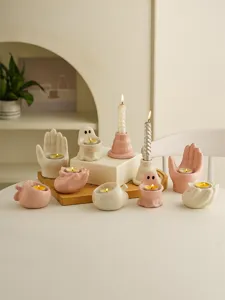 Ceramic candle holders aesthetic cute ghost hand tealight holders tabletop home decor ornament