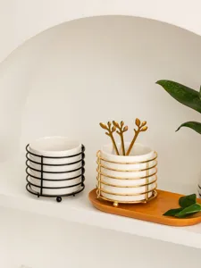 Ceramic tableware storage jar chopstick holder with metal frame and spoons for desktop