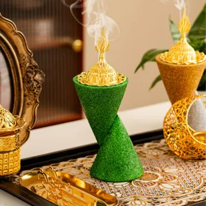 Double cone resin incense burner with gold decorative lid Middle Eastern Arabic aroma stove