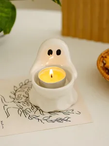 Ceramic ghost candle holder cute tealight candle cup for home table decoration detail