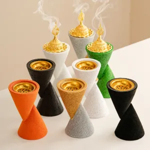 Arabic resin double cone incense burner Arabic bakhoor burner with golden lid for home decor