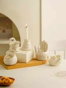 White ceramic candle holder set, cute creative tealight holder for home tabletop decor.