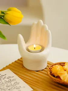 Ceramic hand shaped candle holder cute small tea light candle cup for home decor desktop.