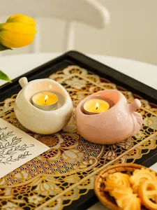 Cute ceramic candle holders set, creative fruit shape tea light stand for home decor desktop.