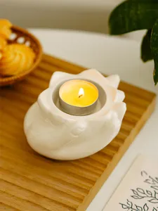 Cute ceramic candle holder for home decor, creative white cute desk ornament and tealight cup.