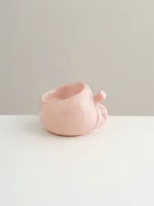 Minimalist pink ceramic candle holder cute fruit shaped tea light cup for home decor.
