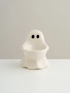 Ceramic ghost candle holder, cute white candle cup, minimalist home desktop decor ornament.