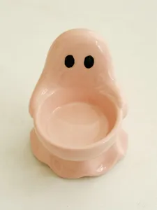 Cute ceramic ghost candle holder, pink desktop decor ornament, small creative candle cup.