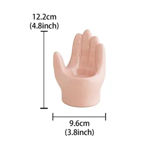 Pink ceramic hand-shaped candle holder, creative cute desktop decor trinket dish tray.