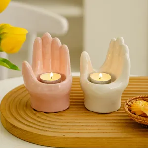 Ceramic Hand Shape Tealight Candle Holder Cute Creative Tabletop Home Decor Main View