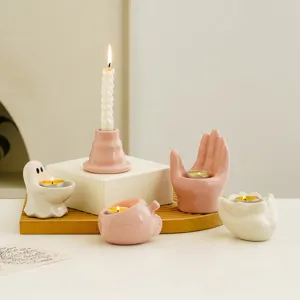 Minimalist Ceramic Candle Holder Cute Creative Tabletop Decoration Ornaments For Home Living Room Bedroom Desk Decor