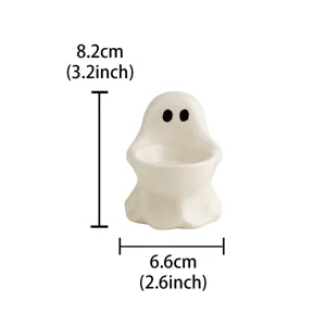 White ceramic ghost candle holder, cute minimalist tealight holder for home desktop decor.